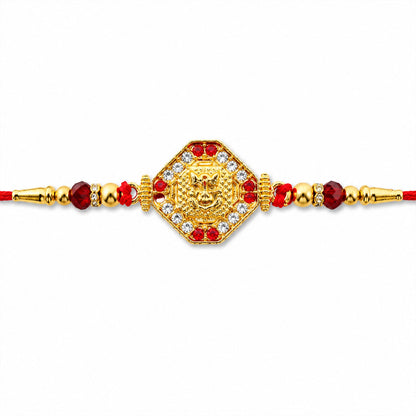 Lord Ganesha Red Enamel Gold Tone Rakhi
