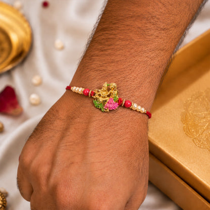 Side view of Radha Krishna rakhi showing comfortable thread