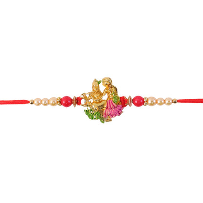 Back view of Radha Krishna gold tone rakhi