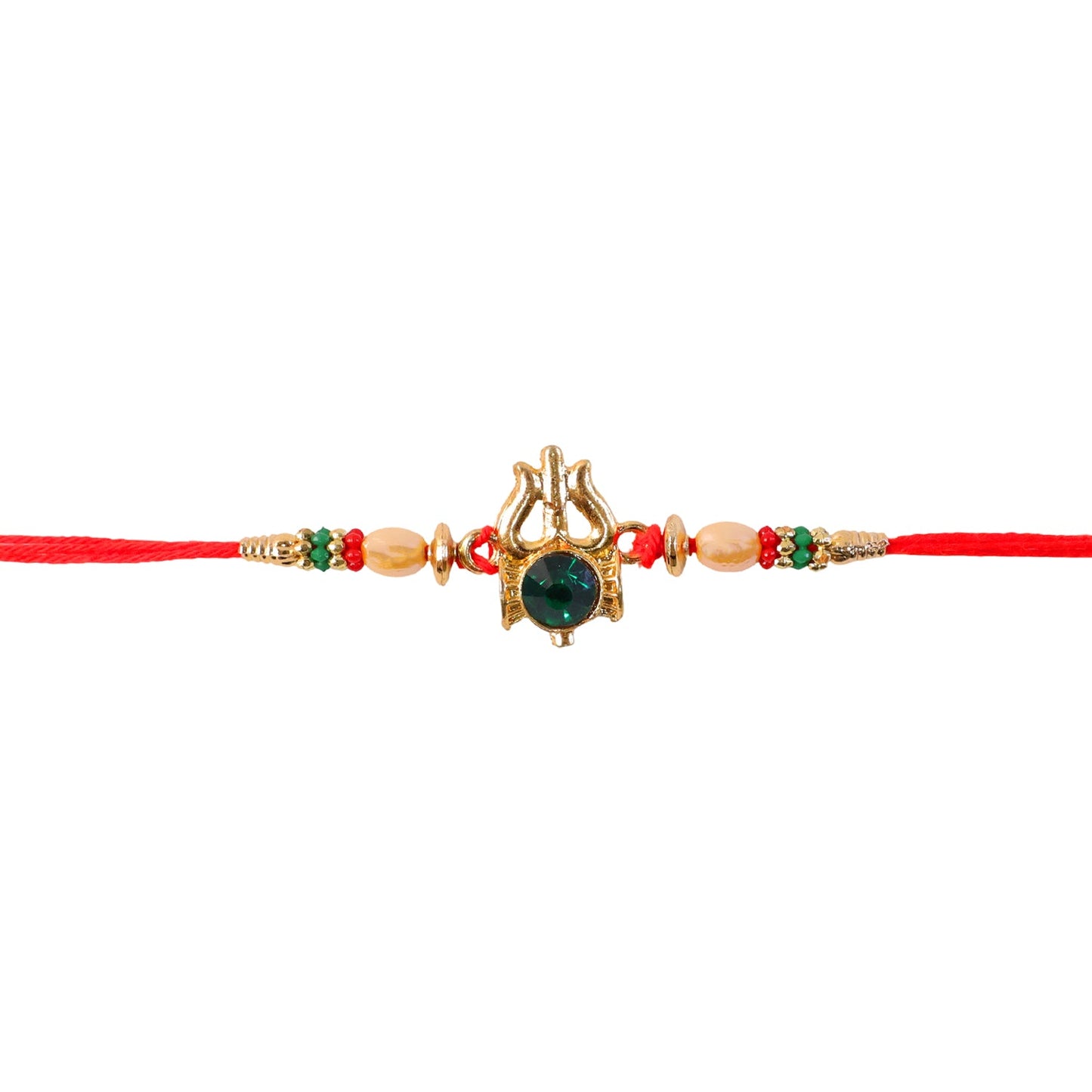 Trishul Damru Stone Studded Gold Tone Rakhi