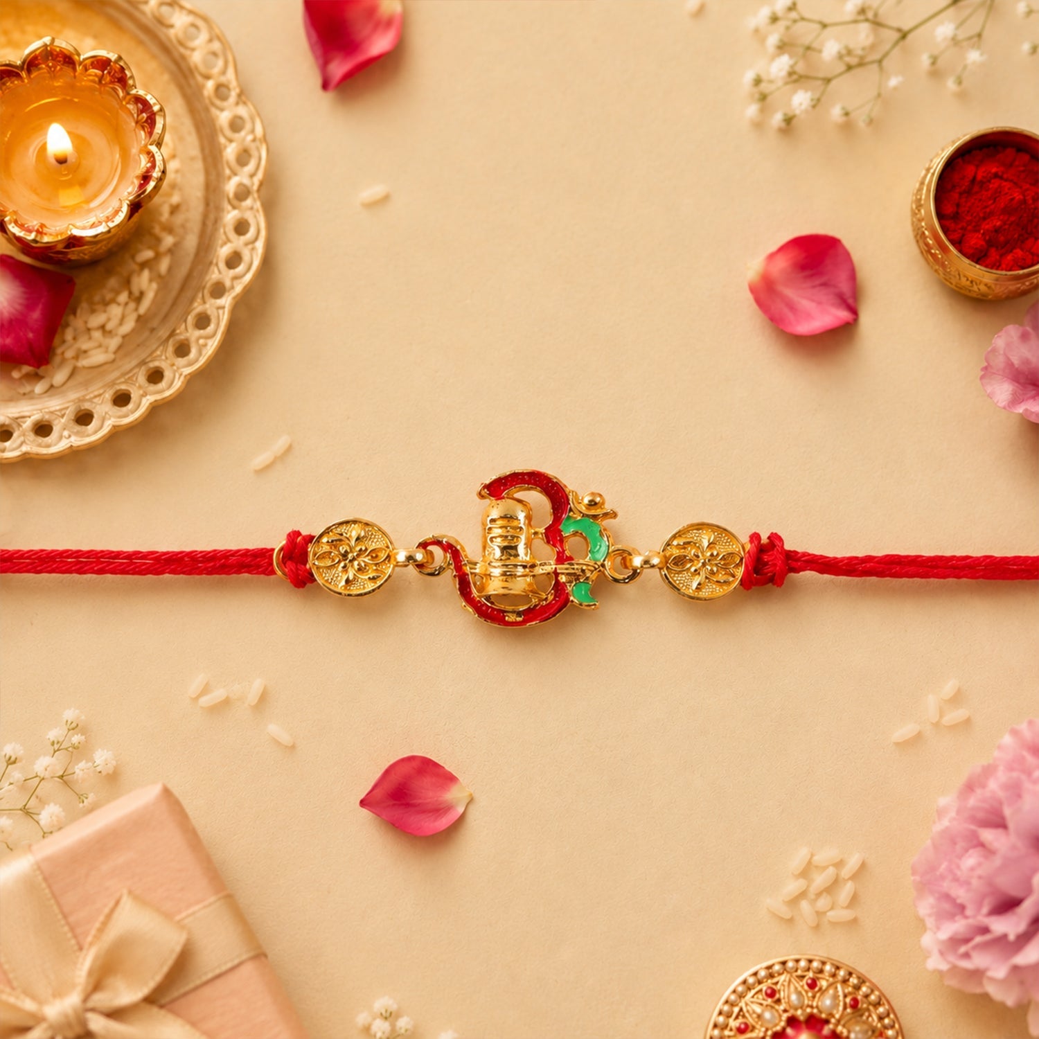 Shivling Rakhi tied on a brother's wrist
