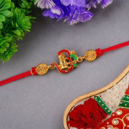 Gold tone Shivling Rakhi with intricate detailing