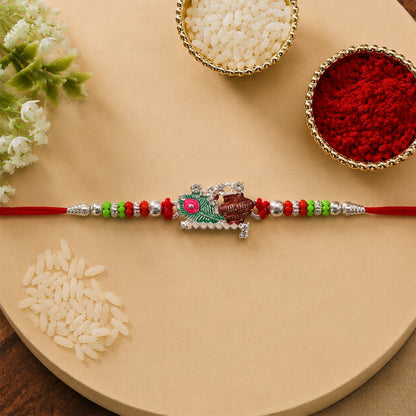 Side view of traditional Krishna Matki Rakhi design
