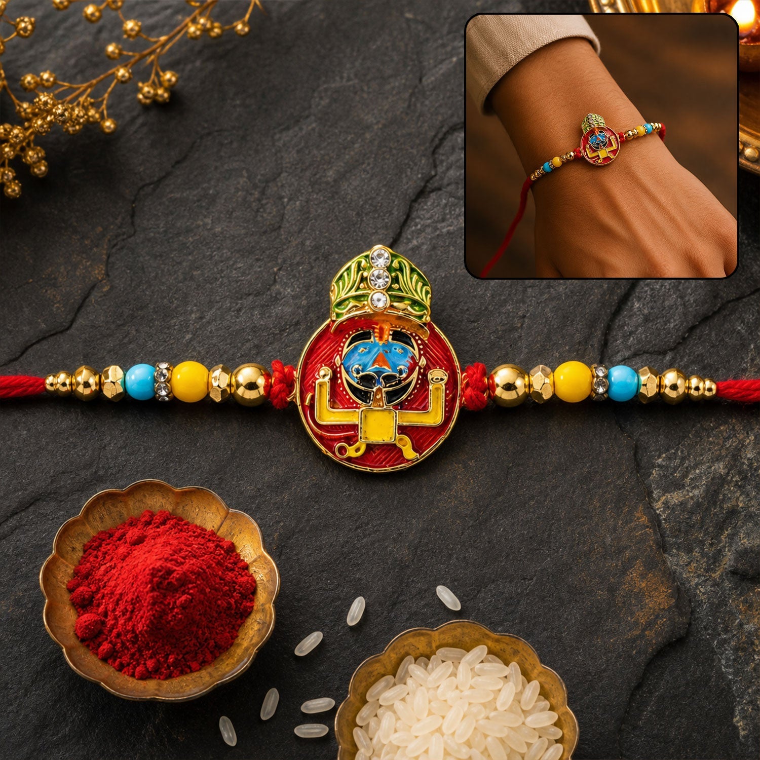 Cartoon Character Multicolor Enamel Gold Tone Rakhi