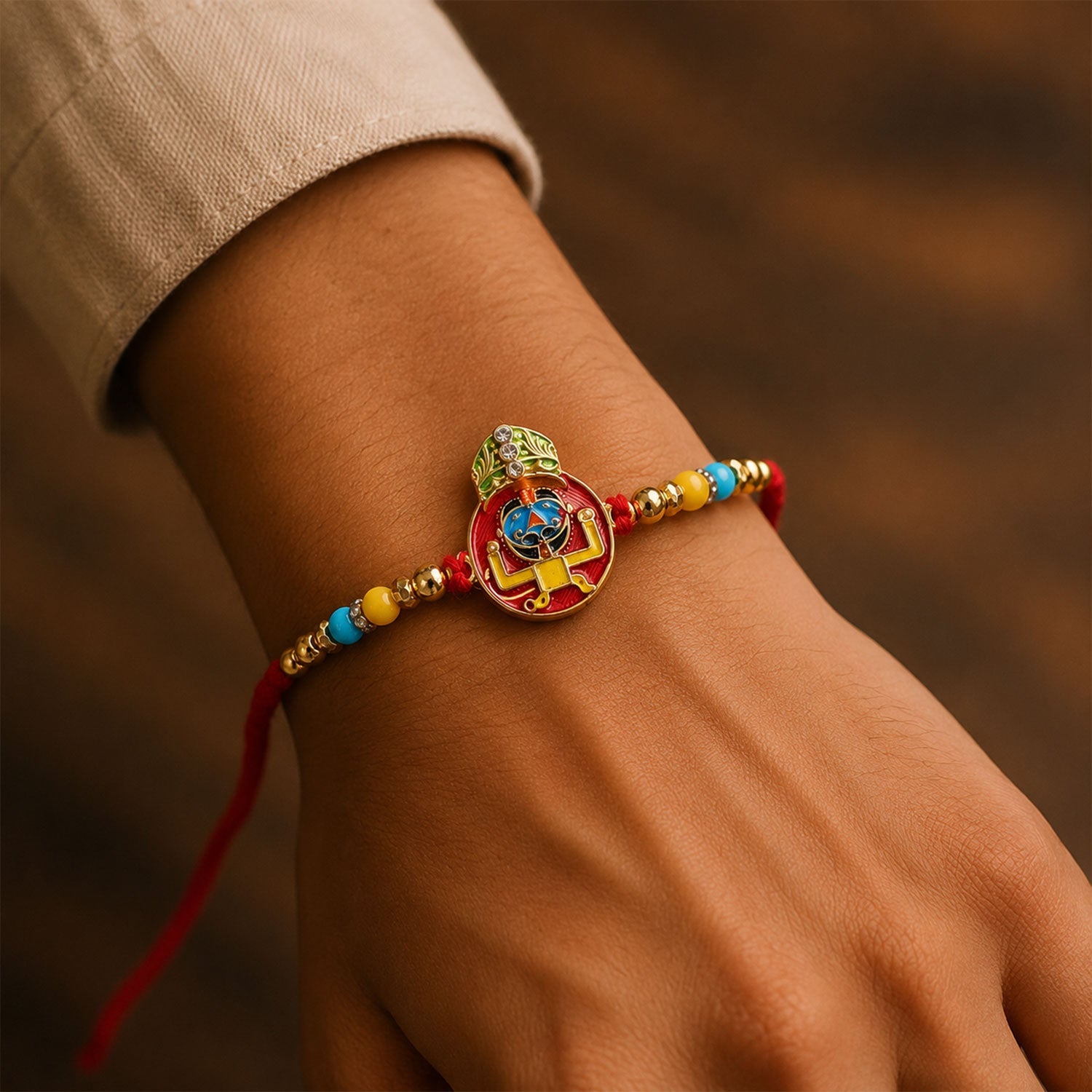 Cartoon Character Multicolor Enamel Gold Tone Rakhi