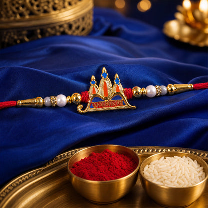 Ram Mandir Multicolor Enamel Gold Tone Rakhi