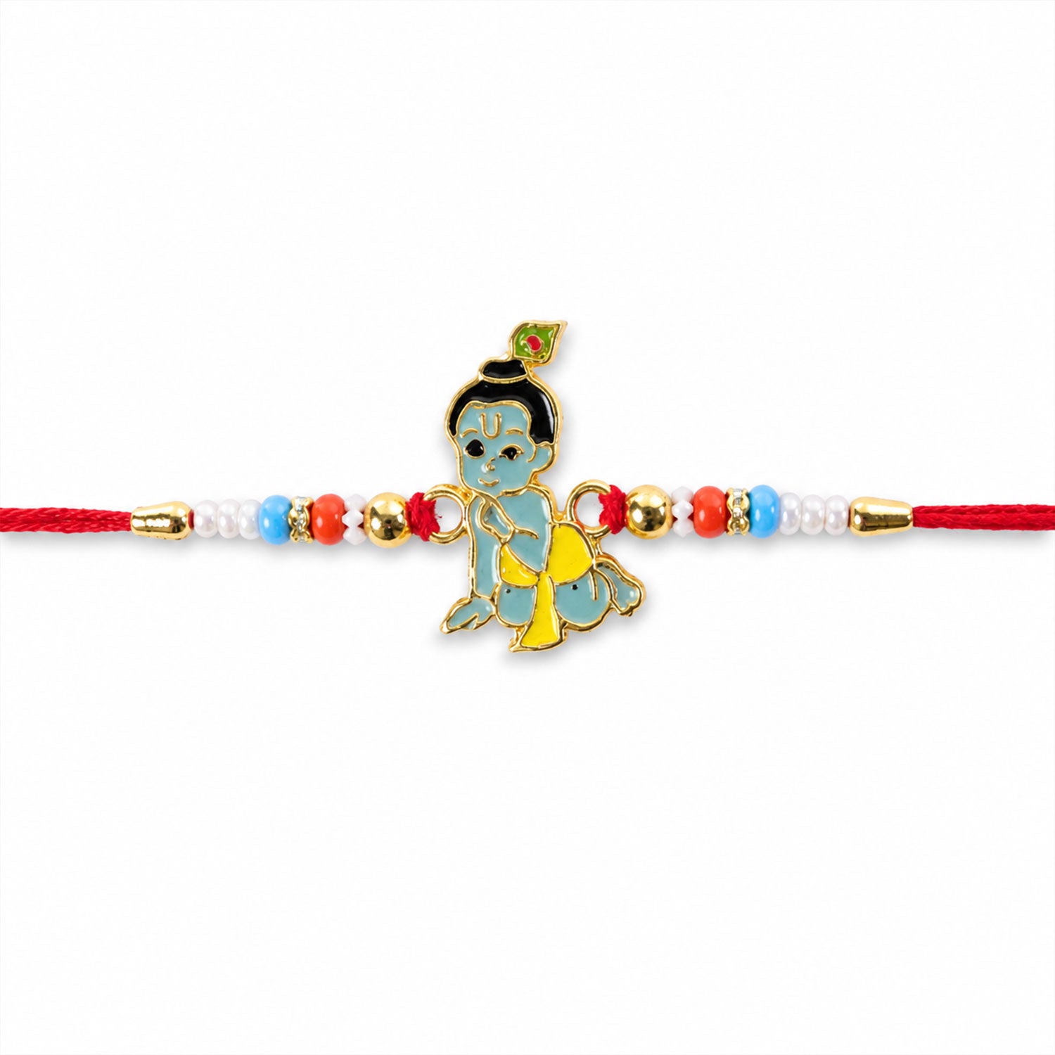 Lord Krishna Blue Enamel Multicolor Bead Rakhi