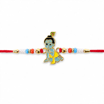 Lord Krishna Blue Enamel Multicolor Bead Rakhi