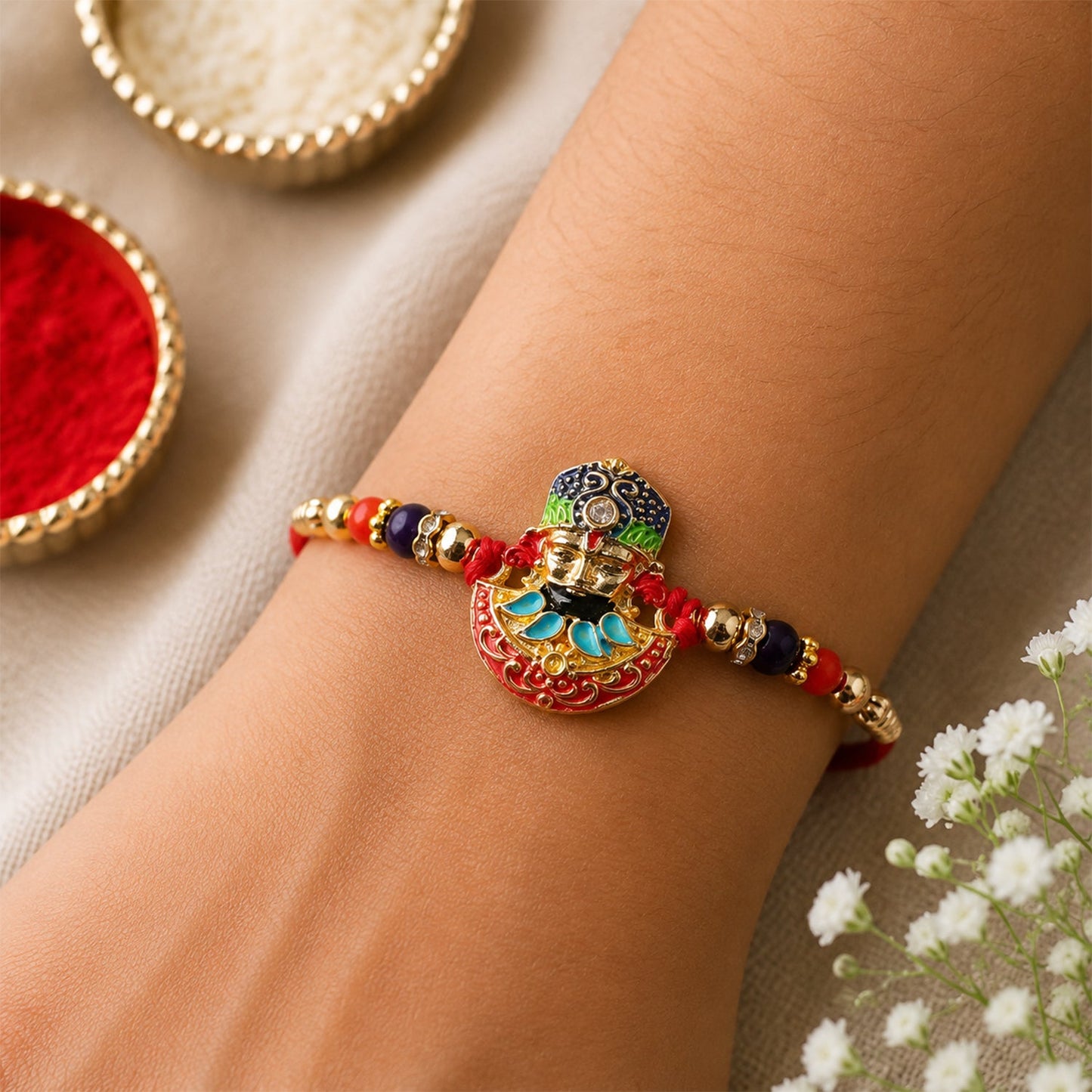 religion Face Multicolor Enamel Gold Tone Rakhi