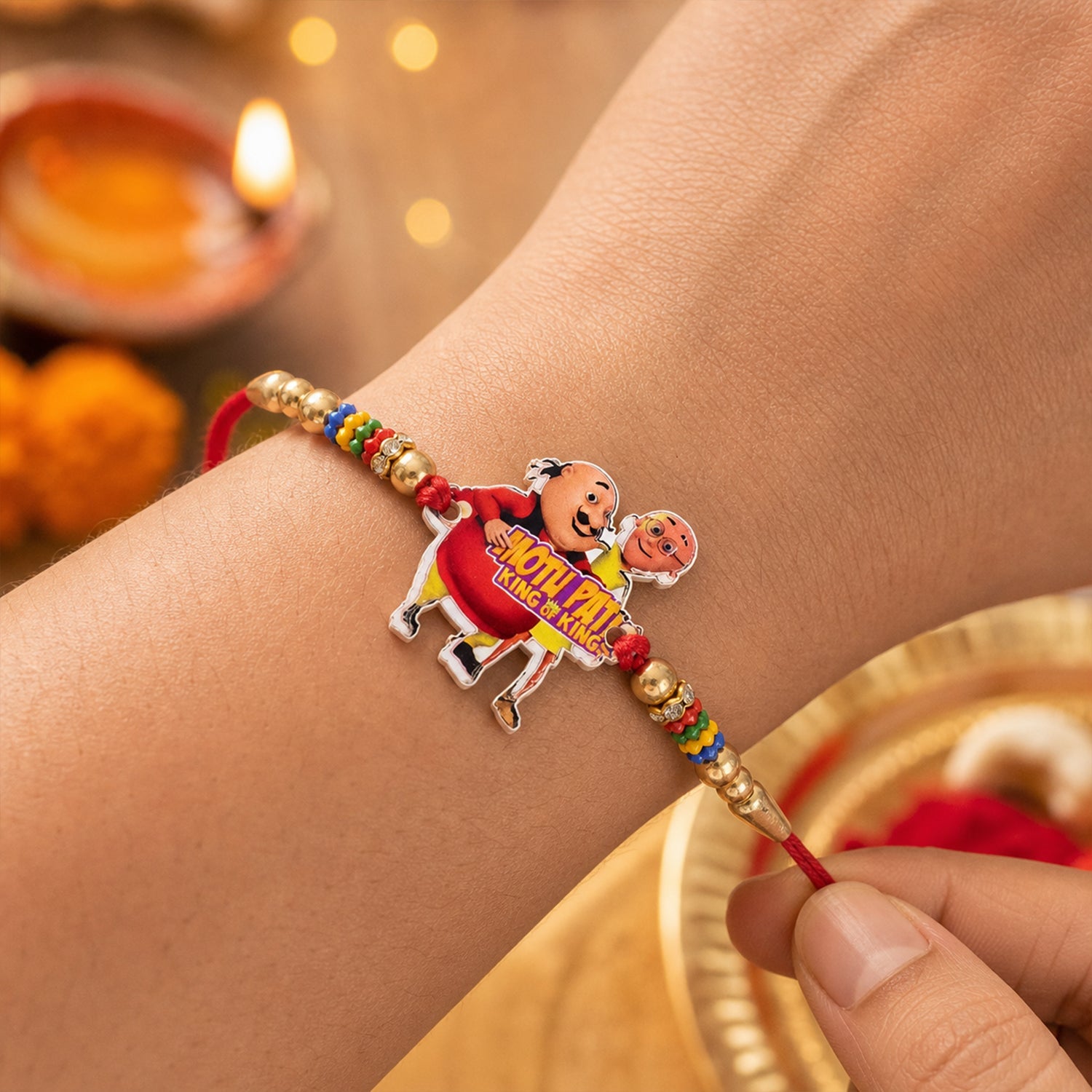 Cartoon Character Multicolor Bead Rakhi