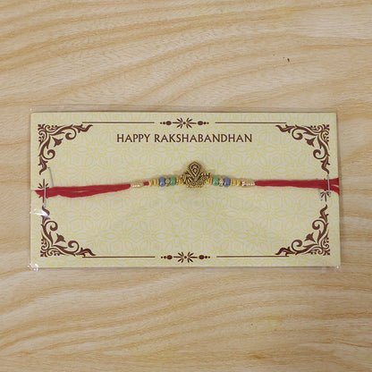 Antique Oxidized Golden Peacock Design Rakhi for Brother