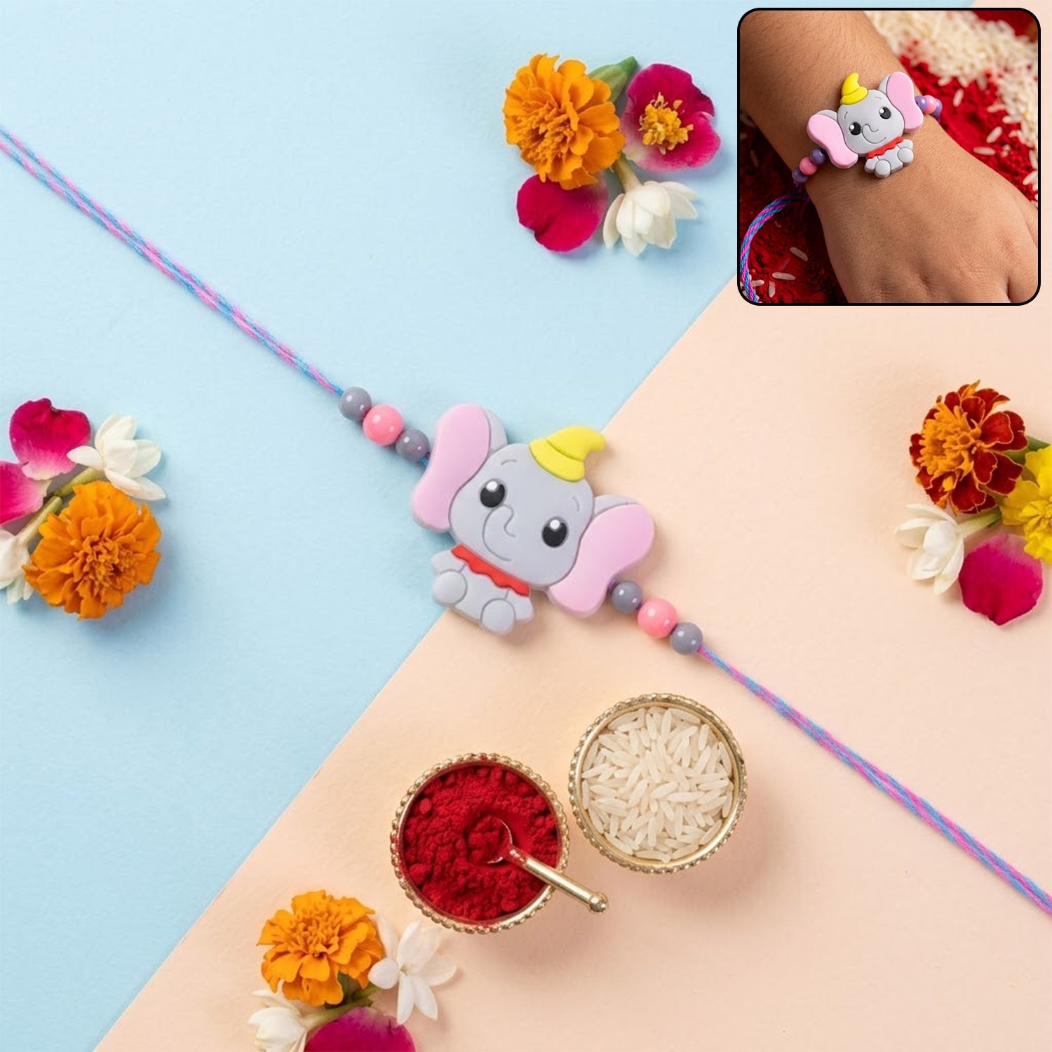 Cute Cartoon Elephant Kids Rakhi for Little Brother