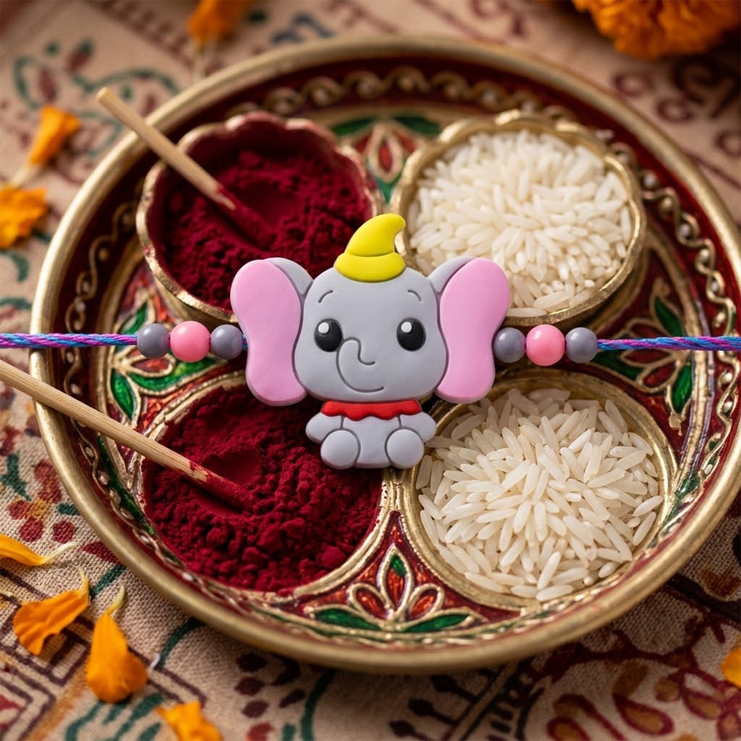 Cute Cartoon Elephant Kids Rakhi for Little Brother