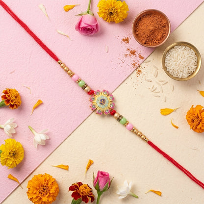 Multicolor Floral Om Meenakari Rakhi with Tassel for Brother