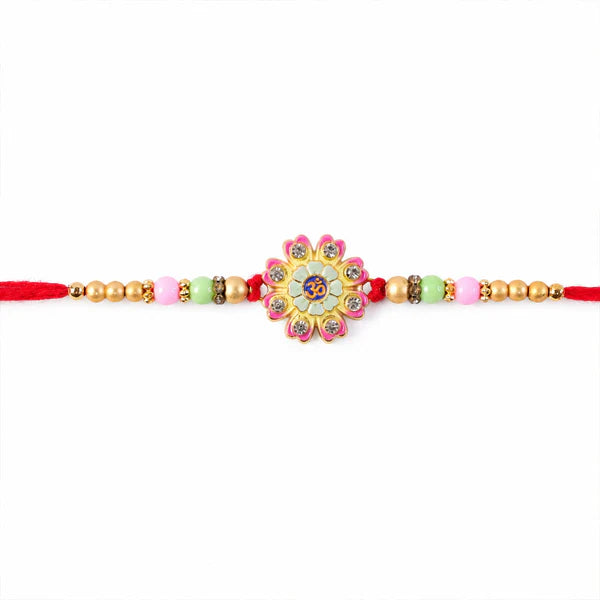 Multicolor Floral Om Meenakari Rakhi – Elegant Sister Gift for Bhai