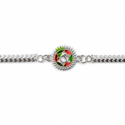 Silver Oxidized Meenakari Om Rakhi with Sunray Design