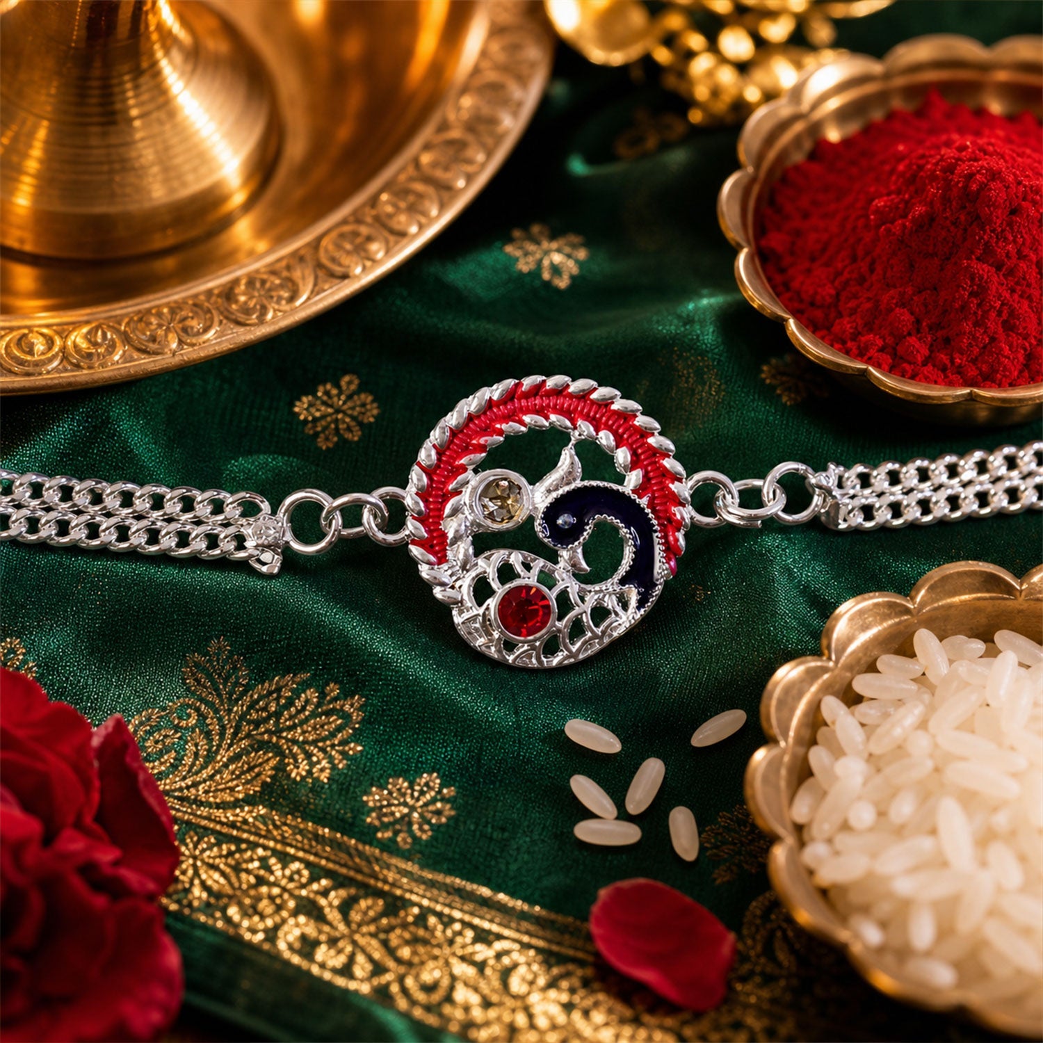 Silver Designer Peacock Rakhi