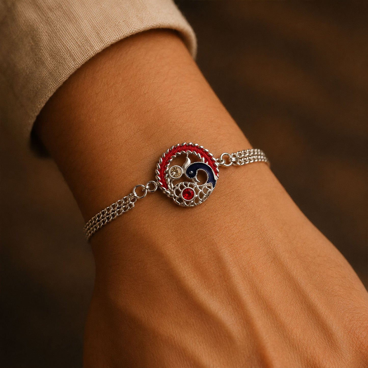 Silver Designer Peacock Rakhi