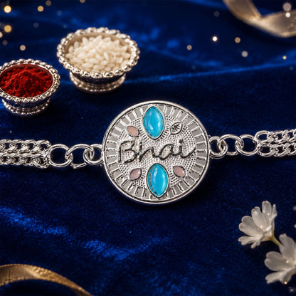 Bhai Silver Chain Floral Rakhi for Brother