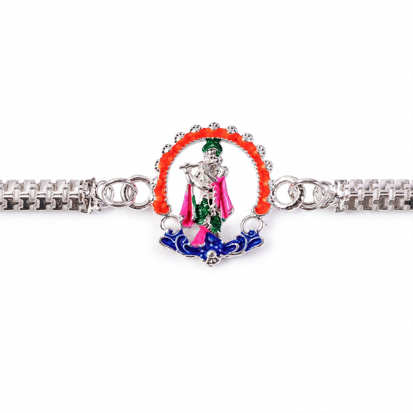 Silver Chain Krishna Rakhi for Brother