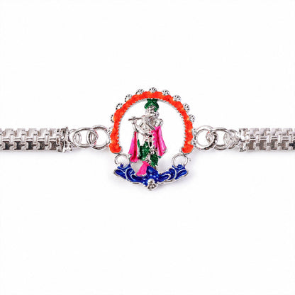 Silver Chain Krishna Rakhi for Brother