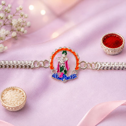 Silver Chain Krishna Rakhi for Brother