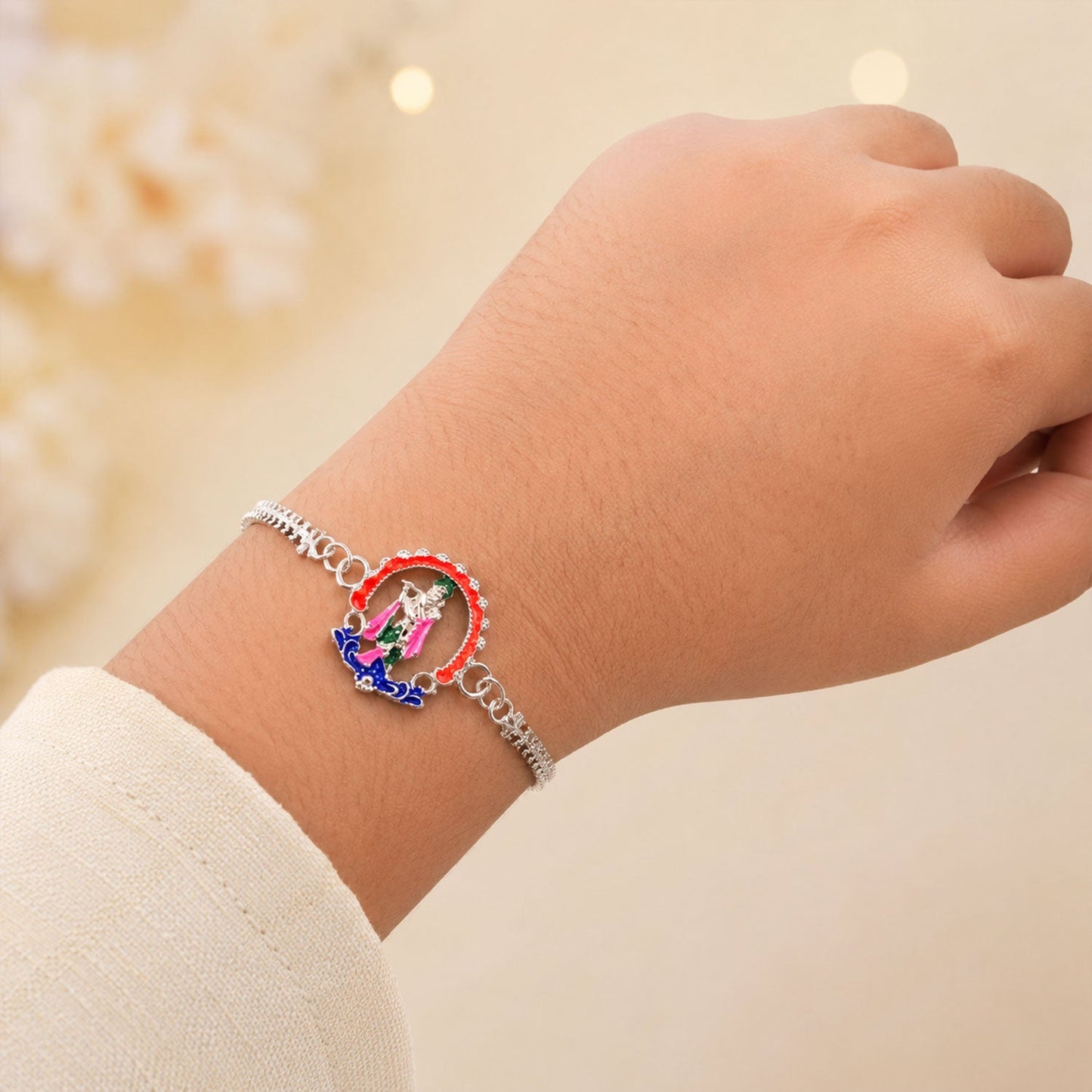 Silver Chain Krishna Rakhi for Brother