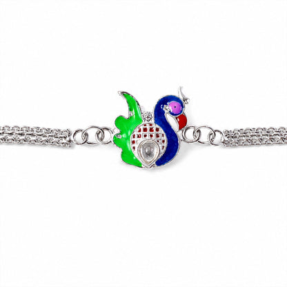 Silver Peacock Meenakari Chain Rakhi for Brother