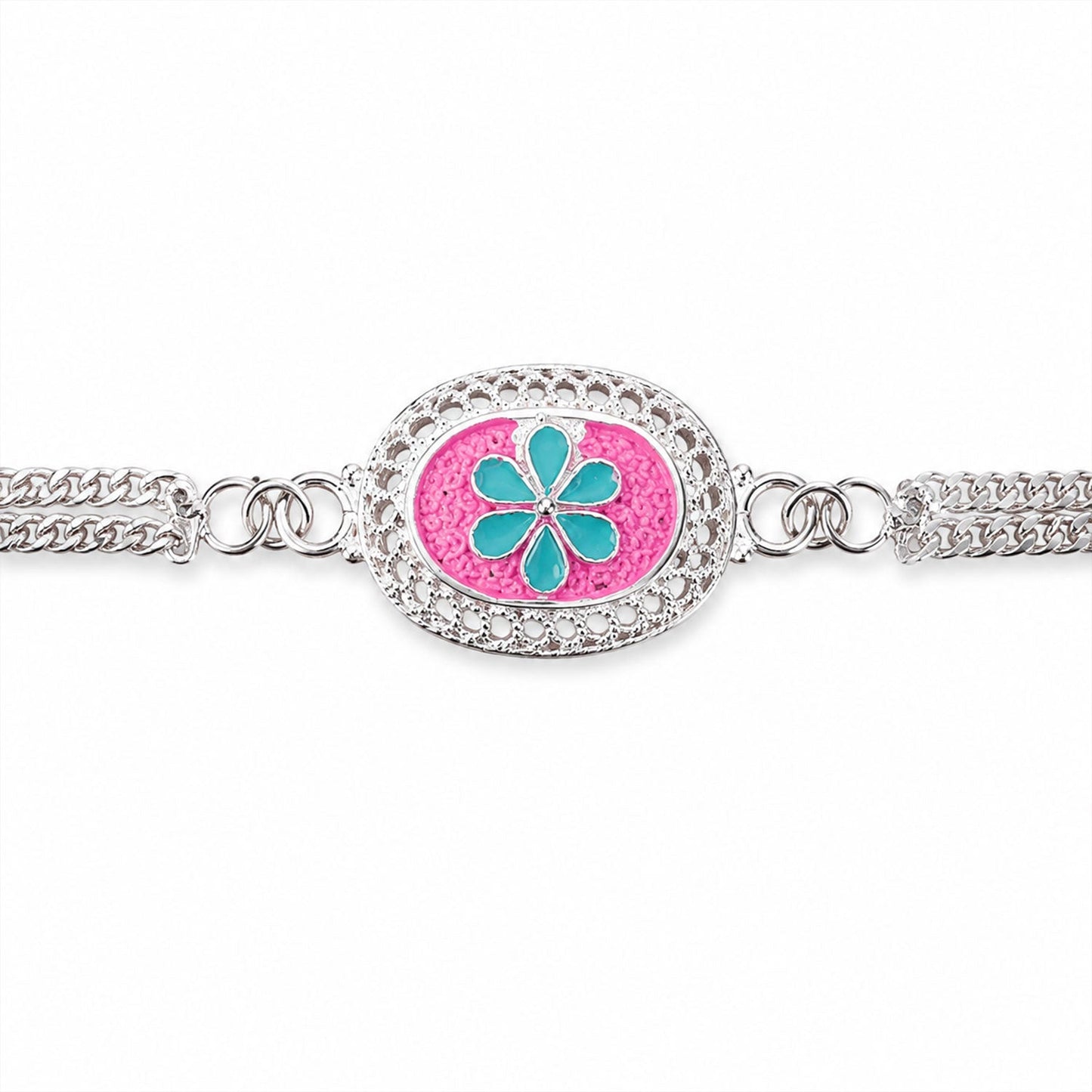 Silver Floral AD Stone Bracelet Rakhi for Brother