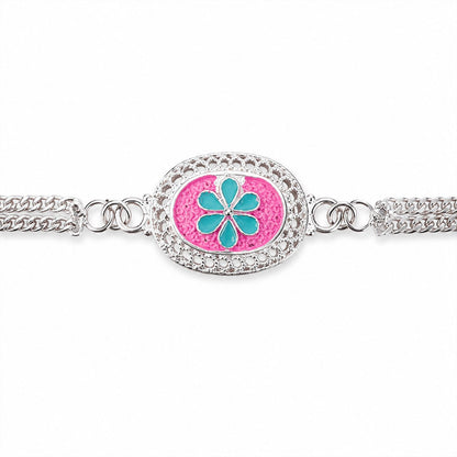 Silver Floral AD Stone Bracelet Rakhi for Brother