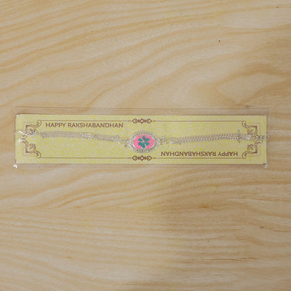 Silver Floral AD Stone Bracelet Rakhi for Brother