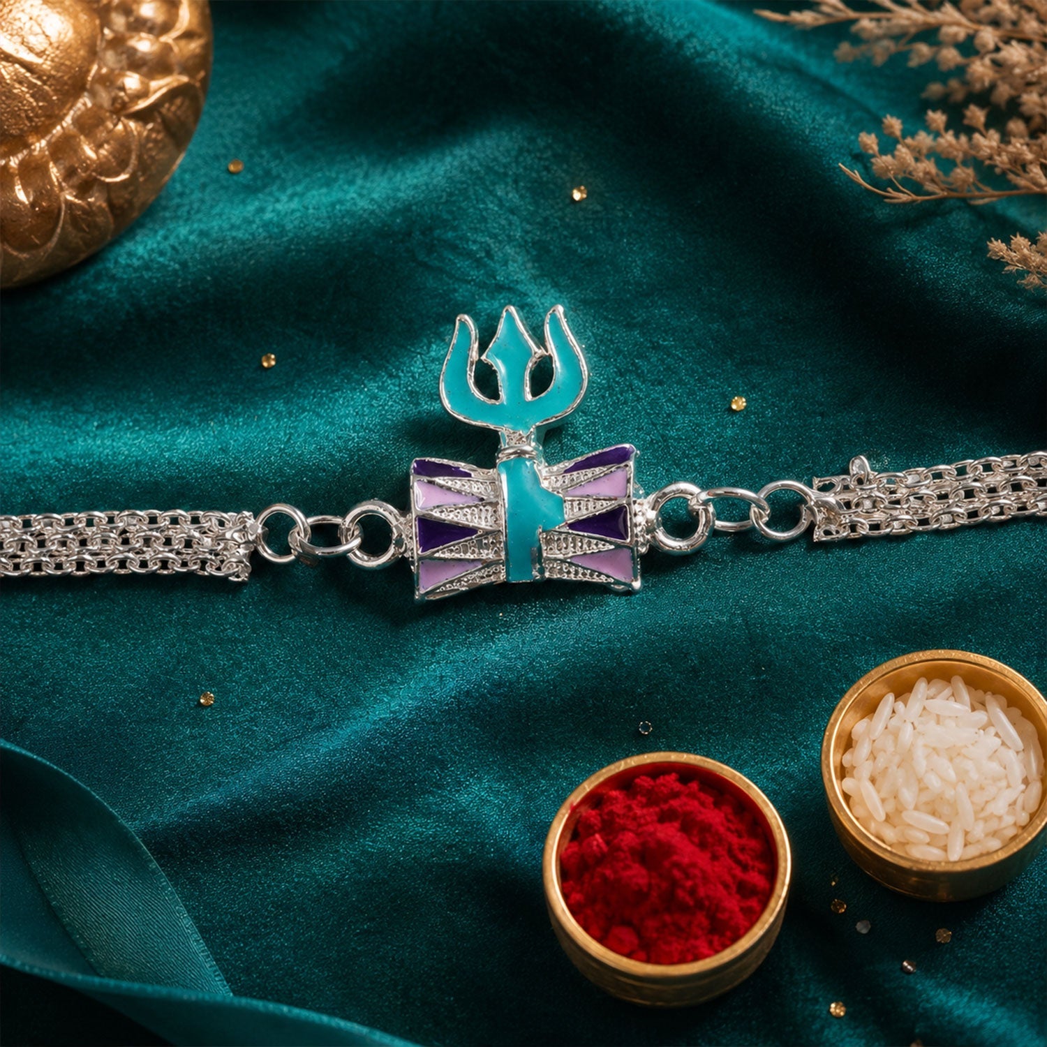 Silver Chain Trishul Rakhi for Brother | Shiv Rakhi