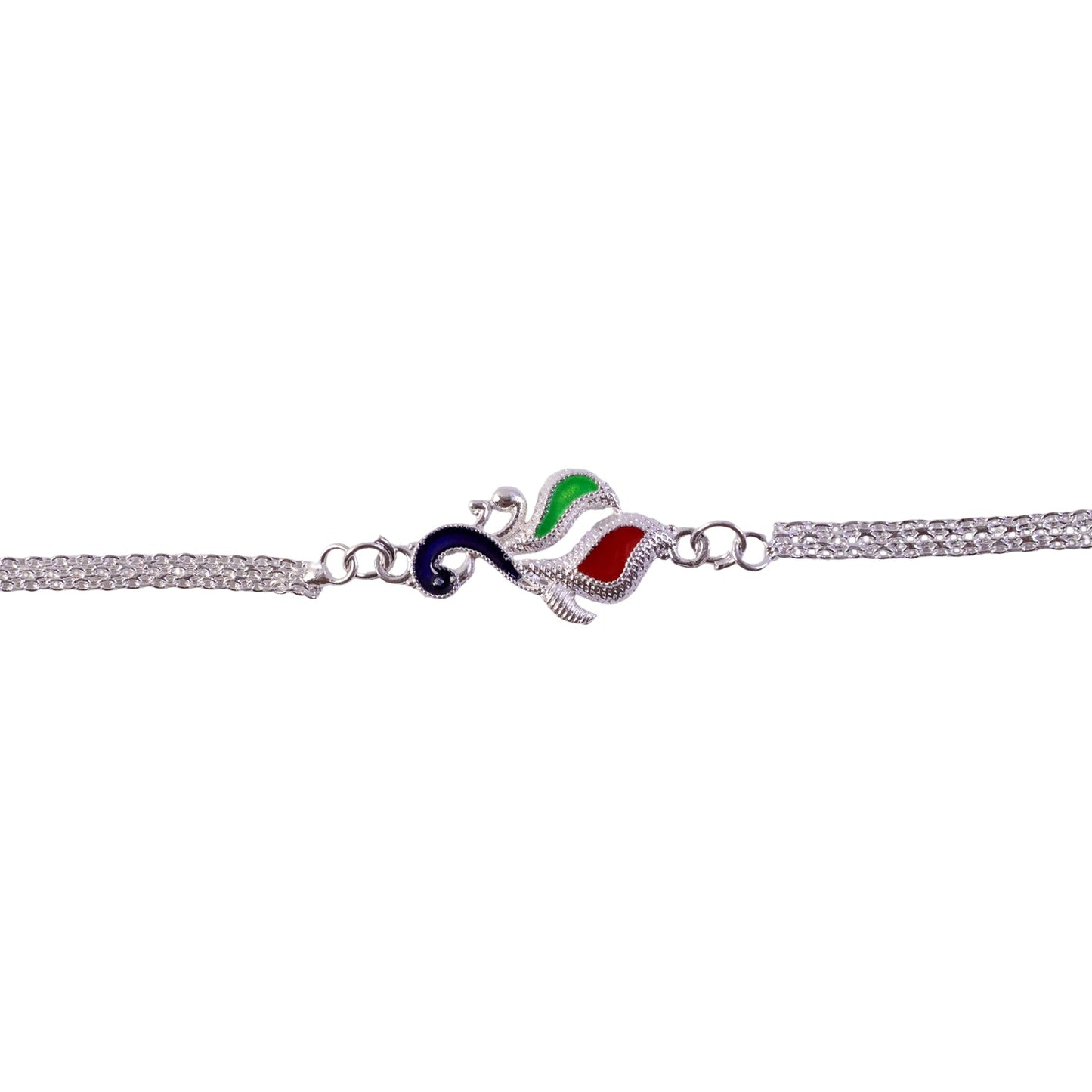 Silver Peacock Enamel Bracelet Chain Rakhi for Brother