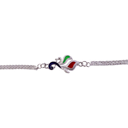 Silver Peacock Enamel Bracelet Chain Rakhi for Brother