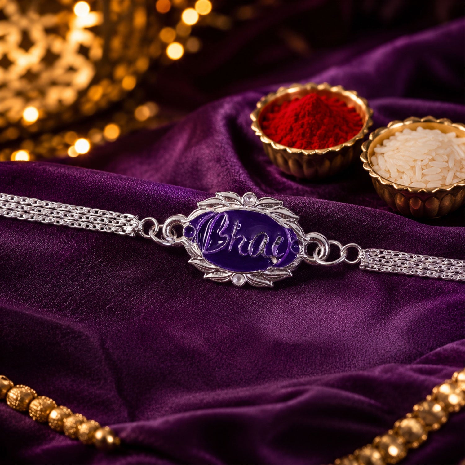 Silver Bhai Name Engraved Designer Rakhi for Brother