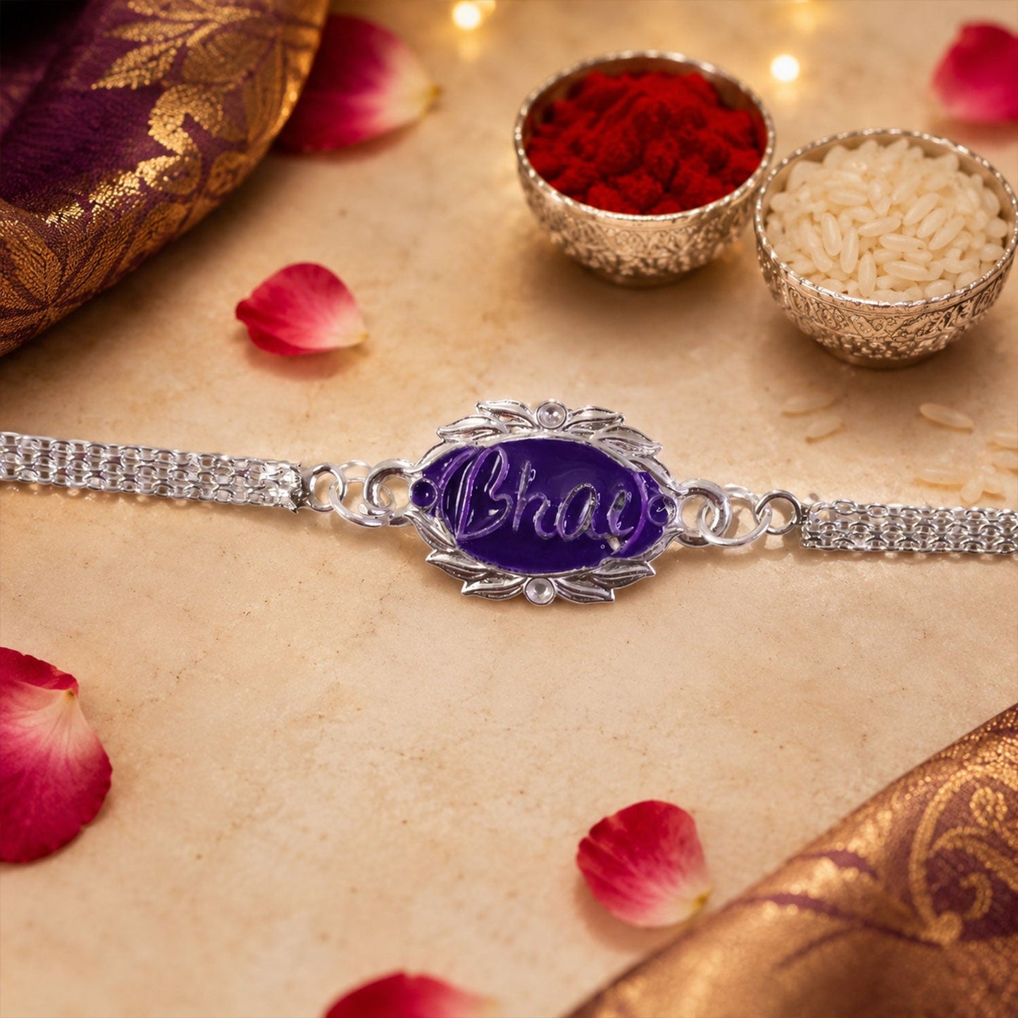 Silver Bhai Name Engraved Designer Rakhi for Brother
