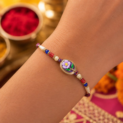 Floral Kundan Bhaiya Bhabhi Lumba Rakhi
