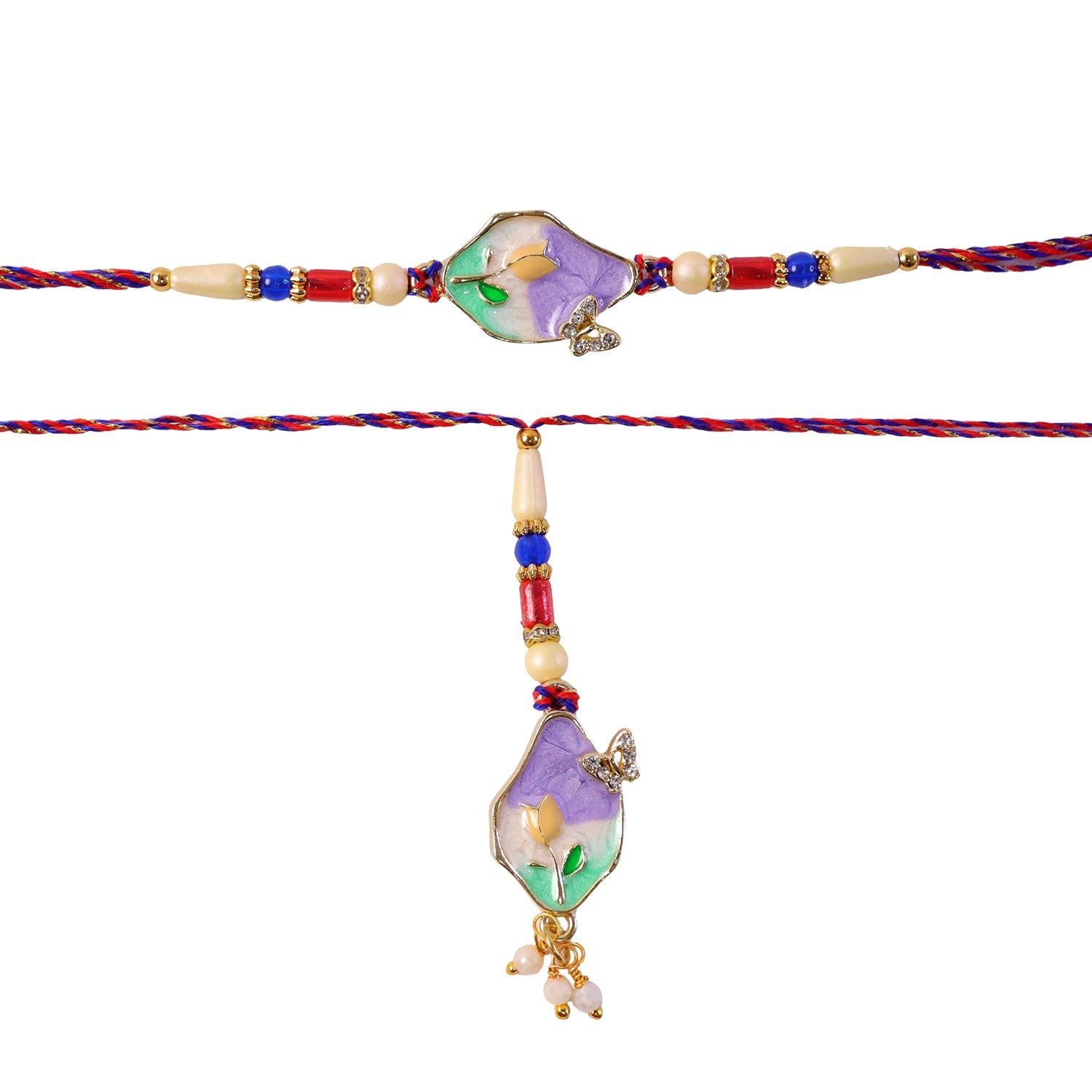 Purple Floral Kundan Bhaiya Bhabhi Lumba Rakhi