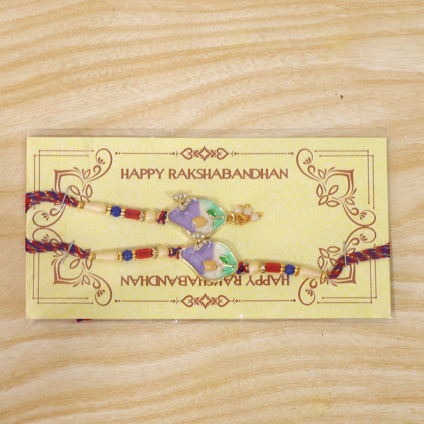 Purple Floral Kundan Bhaiya Bhabhi Lumba Rakhi