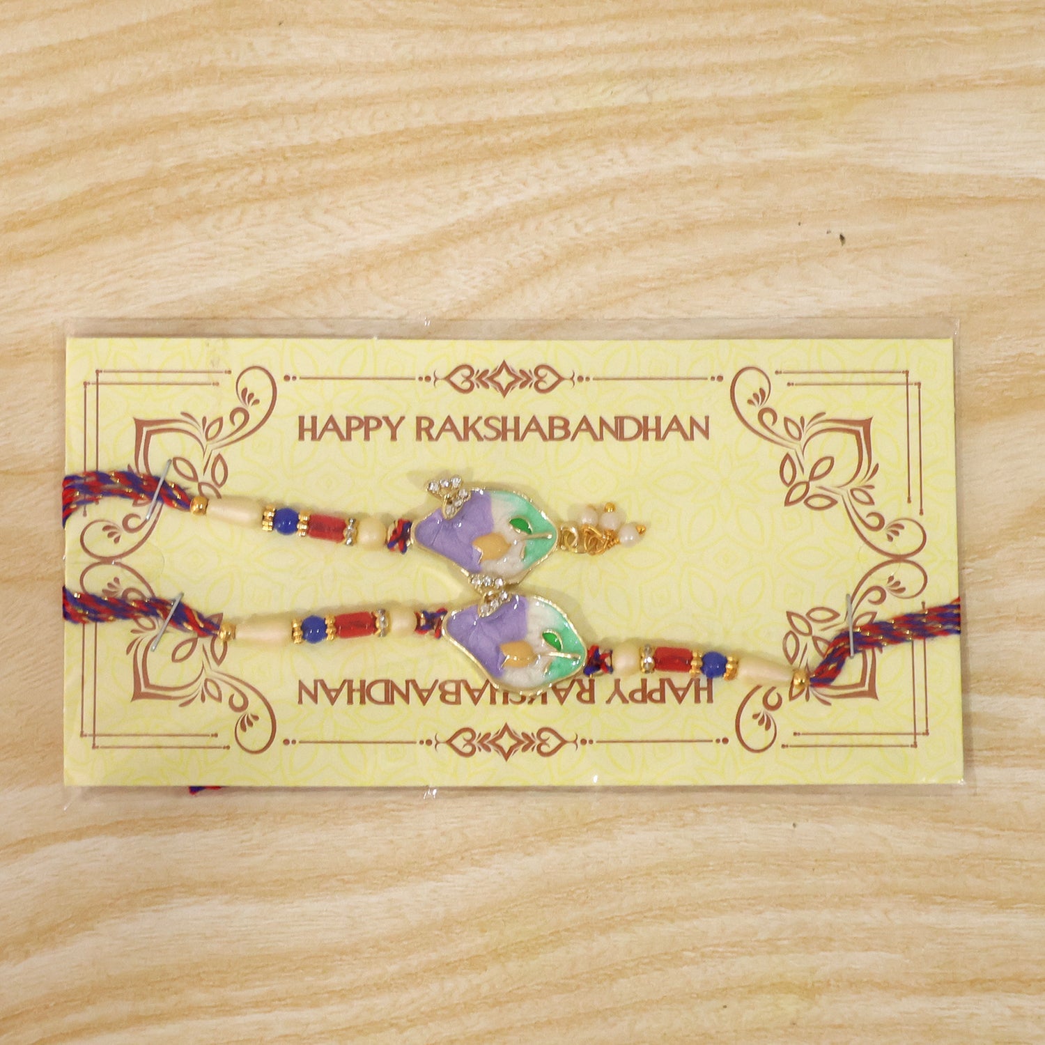 Purple Floral Kundan Bhaiya Bhabhi Lumba Rakhi