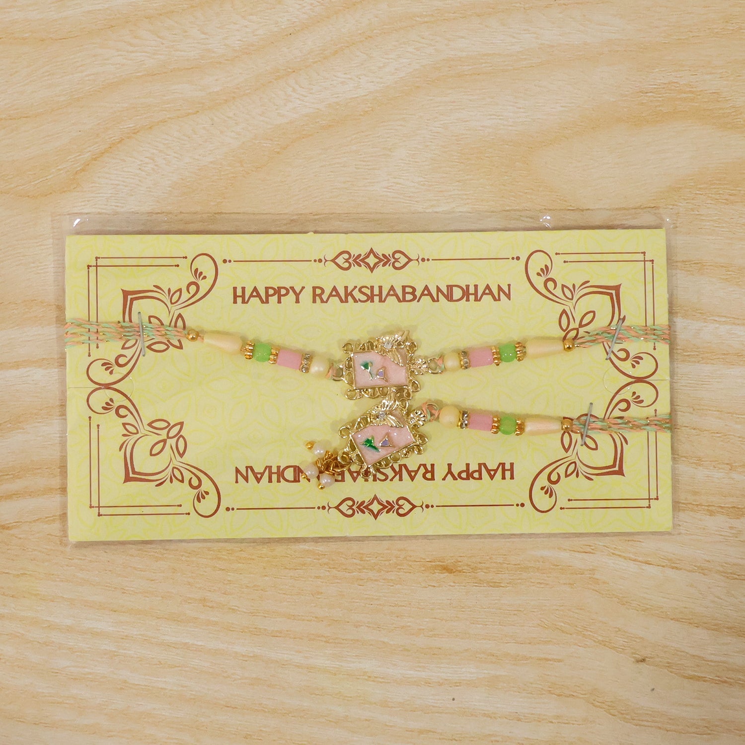 Pink Floral Kundan Bhaiya Bhabhi Lumba Rakhi with Pearls