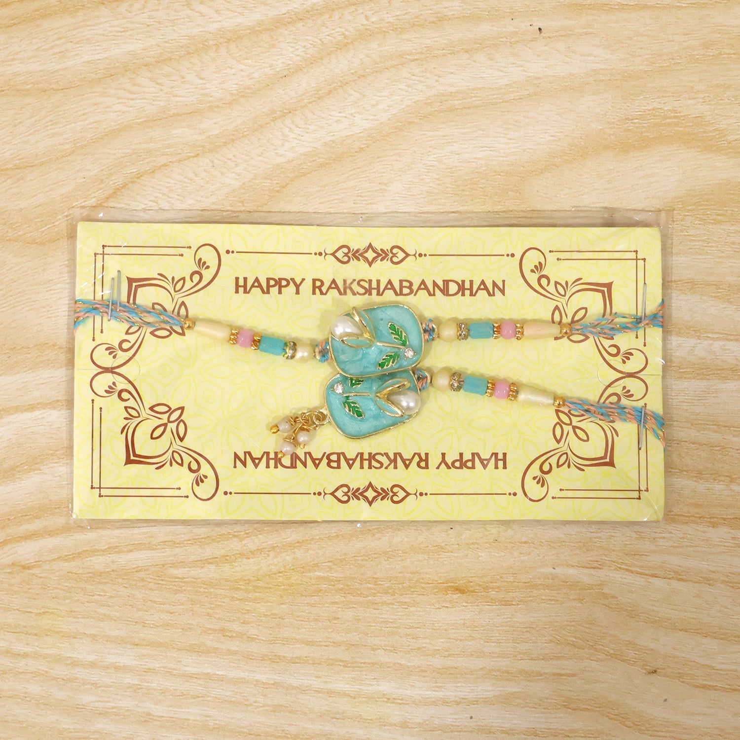 Teal Stone Bhaiya Bhabhi Lumba Rakhi with Pearl