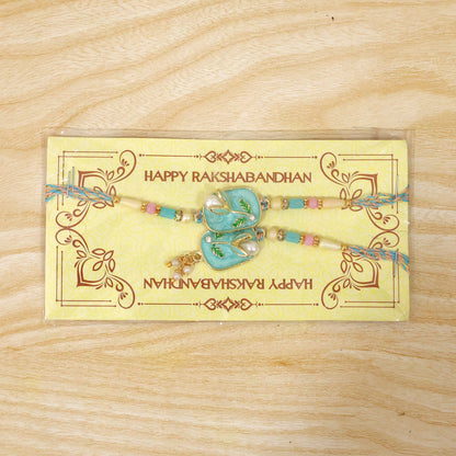 Teal Stone Bhaiya Bhabhi Lumba Rakhi with Pearl
