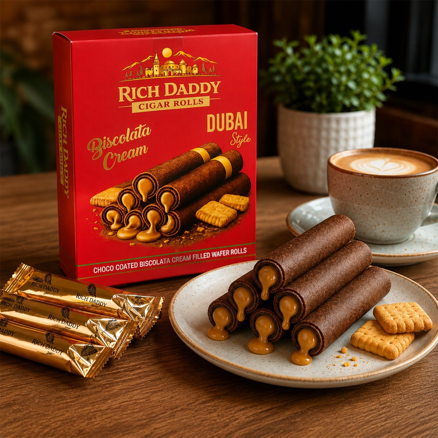 Rich Daddy Cigar Rolls – Biscolata Cream Filled Wafer Rolls (145 Gm)