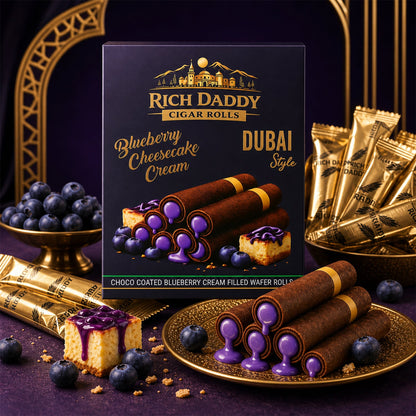 Rich Daddy Cigar Rolls – Blueberry Cheesecake Cream Filled Wafer Rolls (145 Gm)