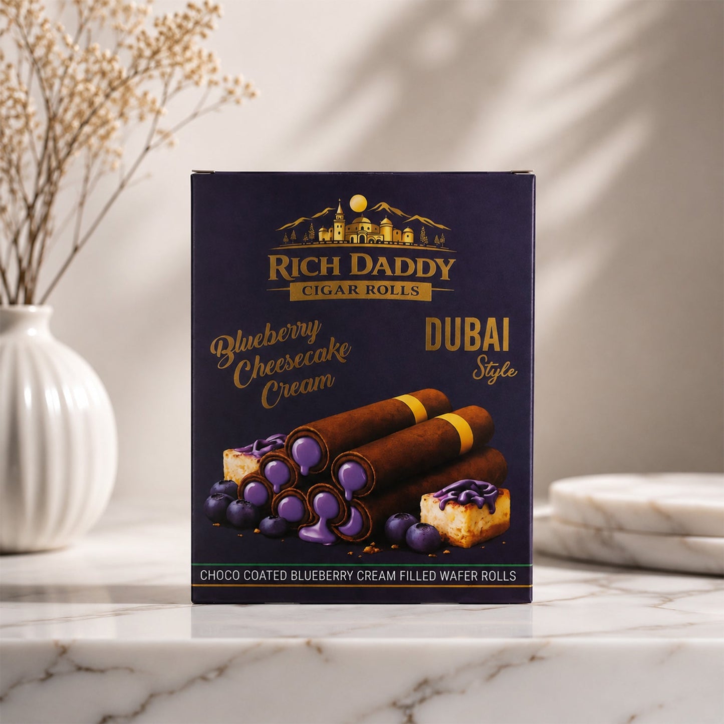 Rich Daddy Cigar Rolls – Blueberry Cheesecake Cream Filled Wafer Rolls (145 Gm)