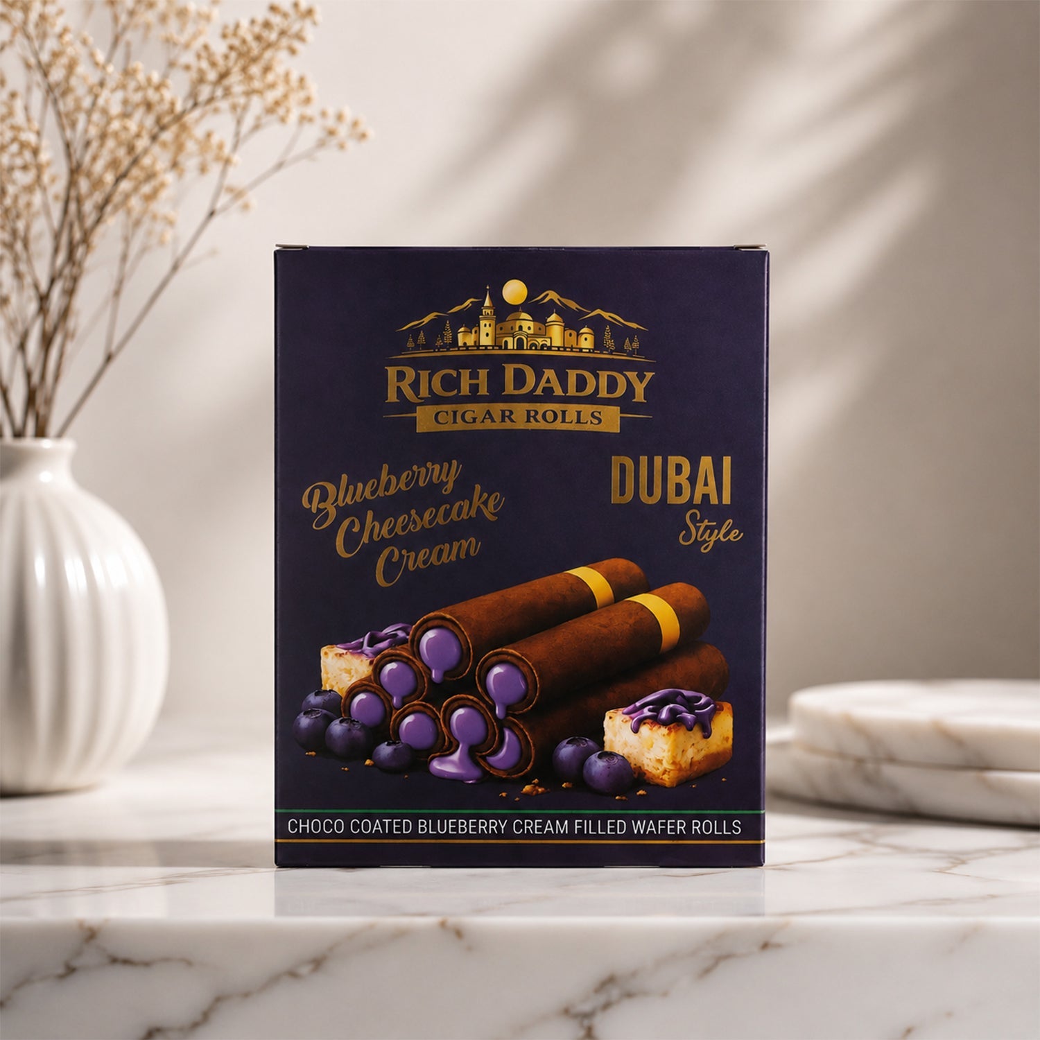 Rich Daddy Cigar Rolls – Blueberry Cheesecake Cream Filled Wafer Rolls (145 Gm)