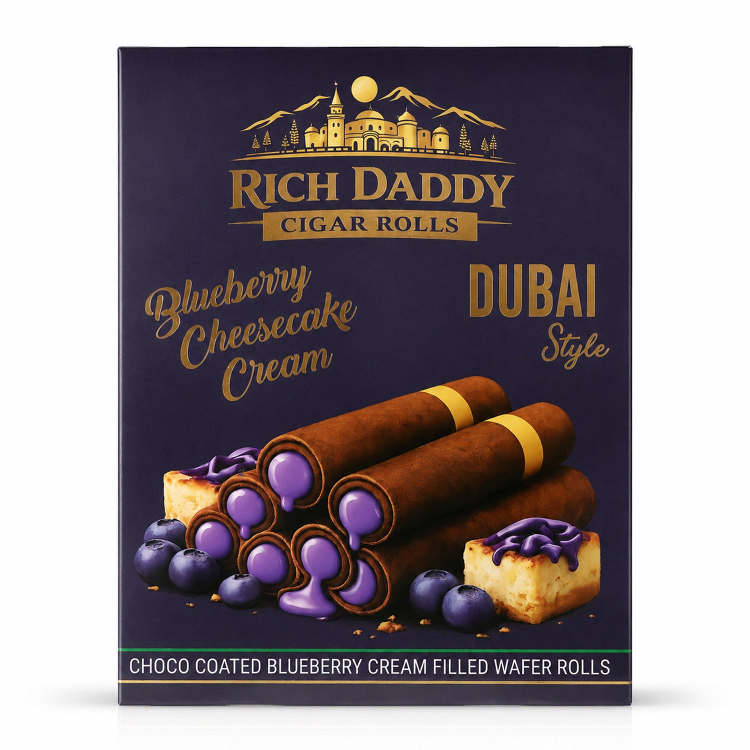 Rich Daddy Cigar Rolls – Blueberry Cheesecake Cream Filled Wafer Rolls (145 Gm)
