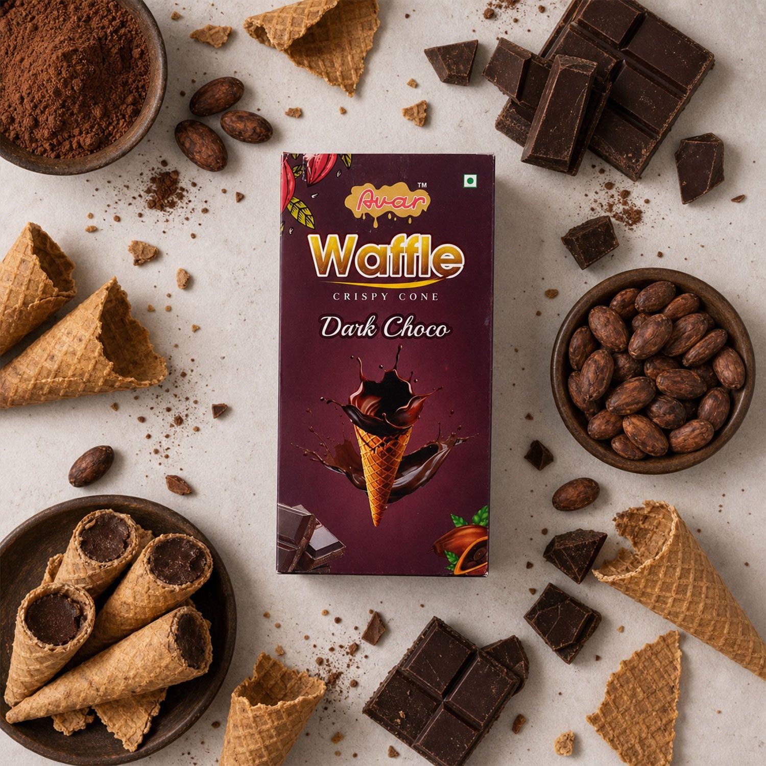 Avar Waffle Crispy Cone – Dark Choco Flavour (150 Gm)