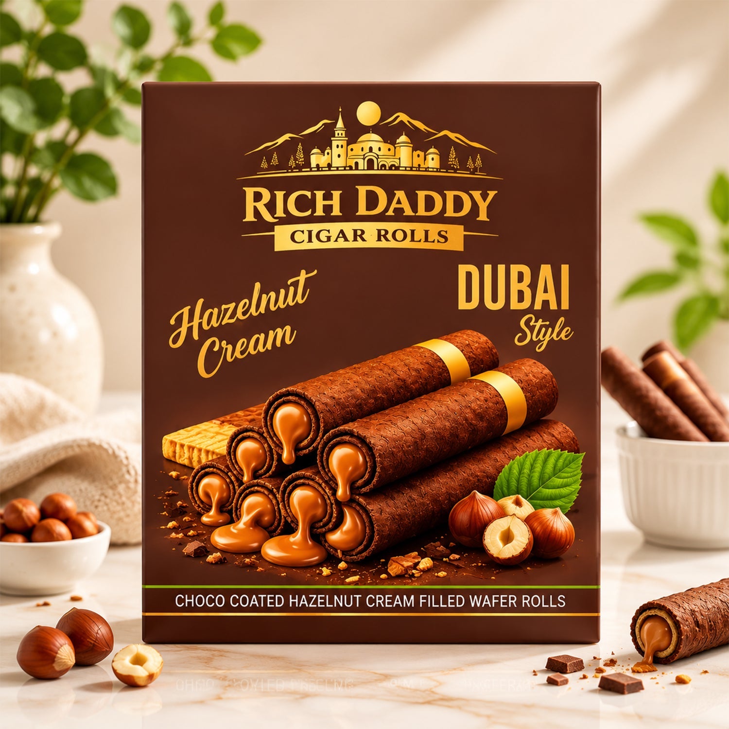Rich Daddy Cigar Rolls – Hazelnut Cream Filled Wafer Rolls (145 Gm)